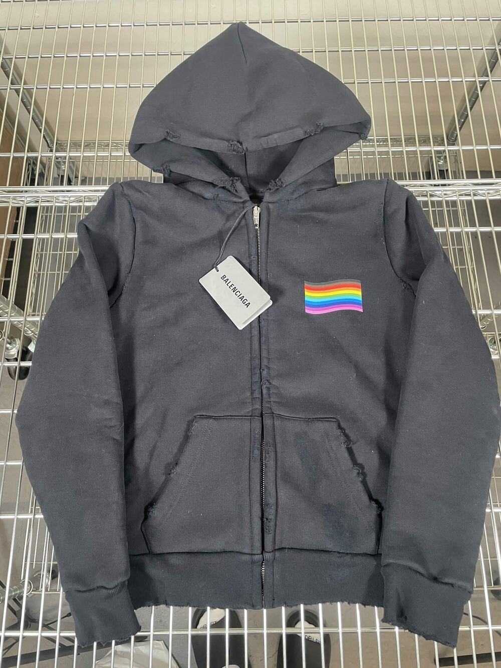 BALENCIAGA RAINBOW PRIDE ZIP UP HOODIE BLACK SMALL